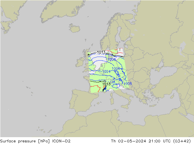 Yer basıncı ICON-D2 Per 02.05.2024 21 UTC