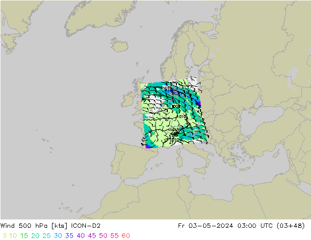 Wind 500 hPa ICON-D2 Fr 03.05.2024 03 UTC