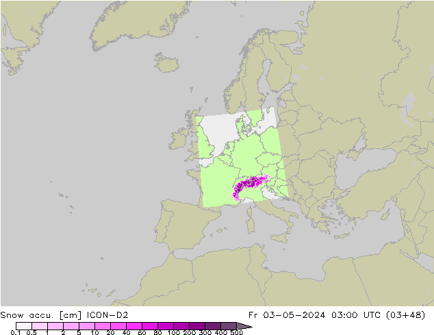 Schneemenge ICON-D2 Fr 03.05.2024 03 UTC