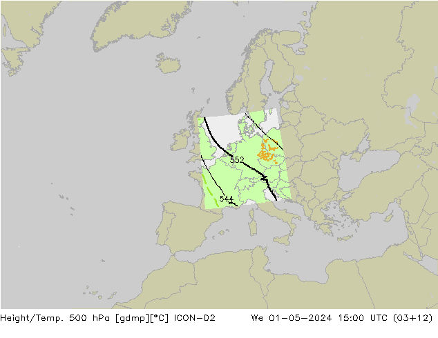 Yükseklik/Sıc. 500 hPa ICON-D2 Çar 01.05.2024 15 UTC