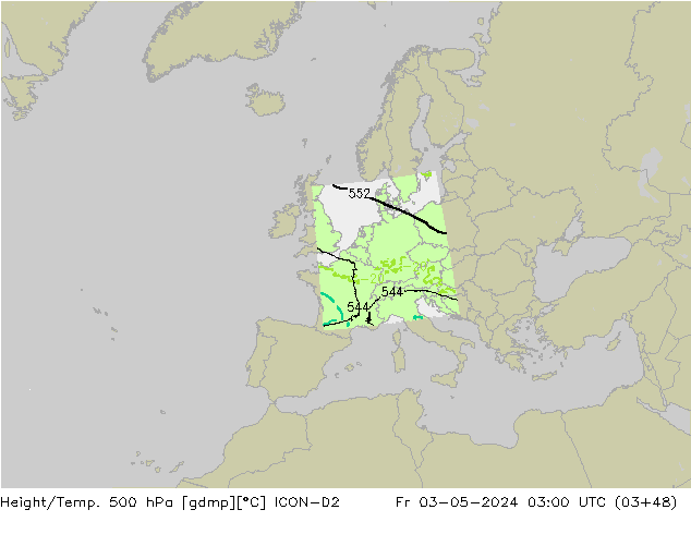 Height/Temp. 500 hPa ICON-D2  03.05.2024 03 UTC