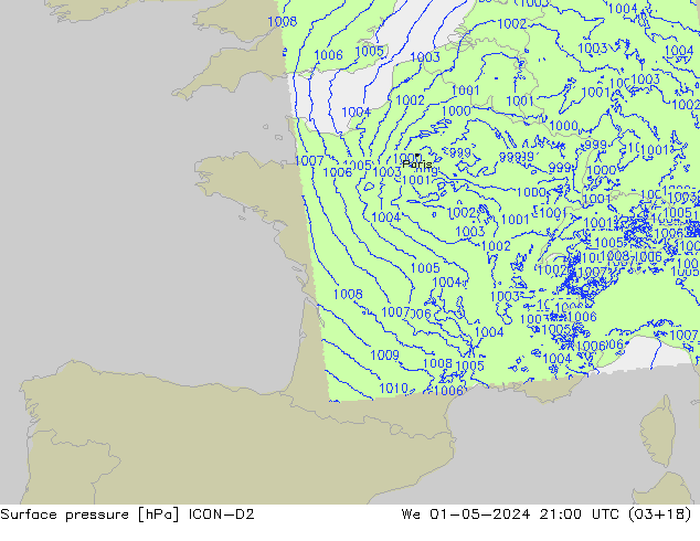 приземное давление ICON-D2 ср 01.05.2024 21 UTC