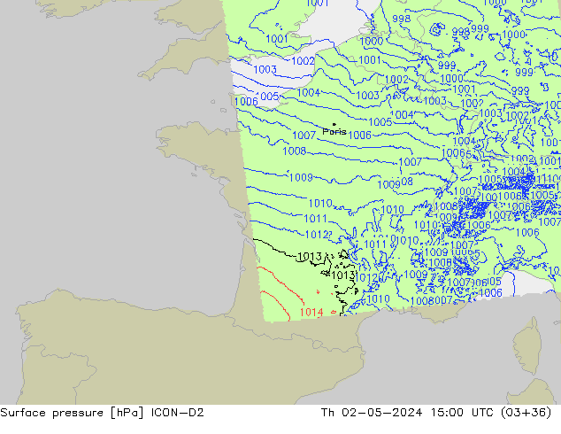 Bodendruck ICON-D2 Do 02.05.2024 15 UTC