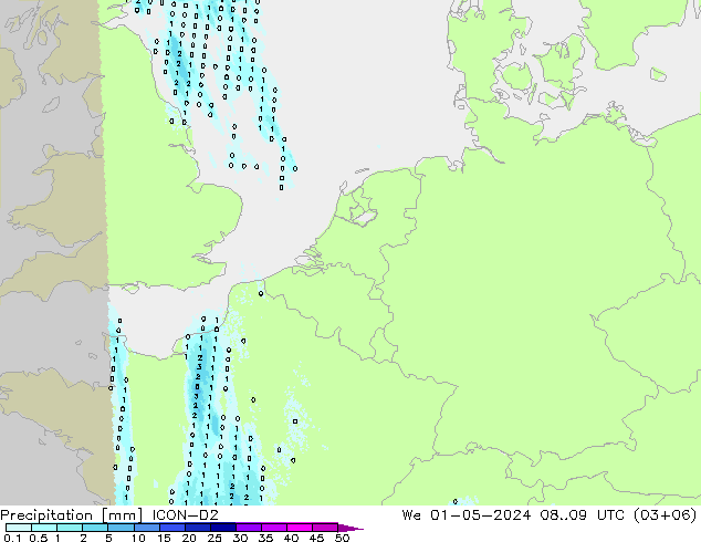 Niederschlag ICON-D2 Mi 01.05.2024 09 UTC