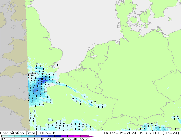 Precipitazione ICON-D2 gio 02.05.2024 03 UTC