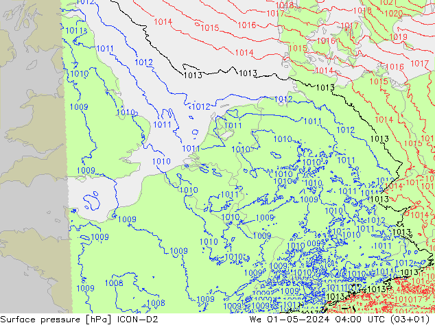 Bodendruck ICON-D2 Mi 01.05.2024 04 UTC