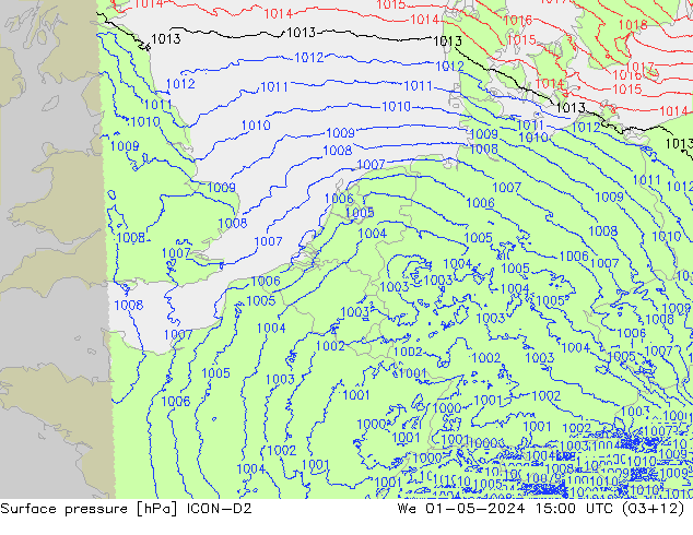 pressão do solo ICON-D2 Qua 01.05.2024 15 UTC