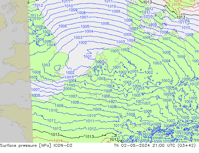 ciśnienie ICON-D2 czw. 02.05.2024 21 UTC