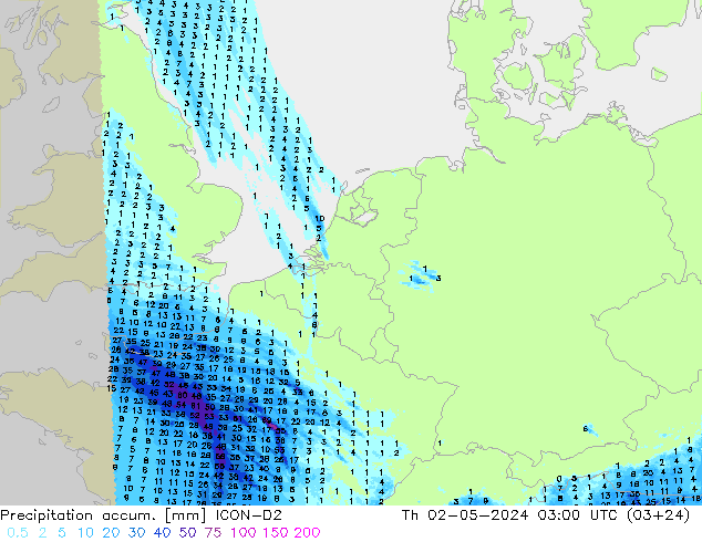 Nied. akkumuliert ICON-D2 Do 02.05.2024 03 UTC