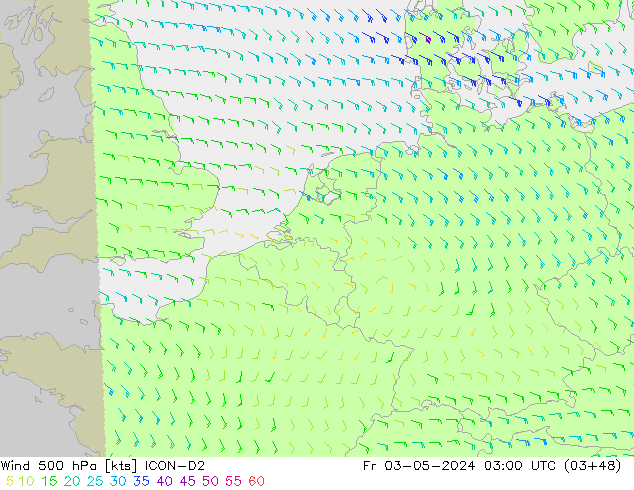 wiatr 500 hPa ICON-D2 pt. 03.05.2024 03 UTC