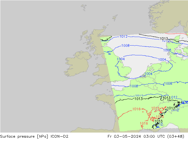 Luchtdruk (Grond) ICON-D2 vr 03.05.2024 03 UTC