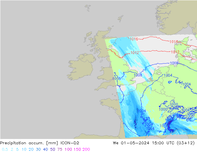 Totale neerslag ICON-D2 wo 01.05.2024 15 UTC