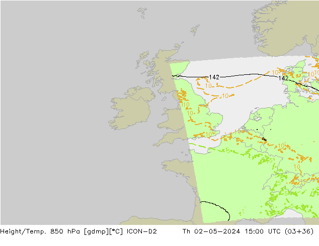 Height/Temp. 850 hPa ICON-D2 Do 02.05.2024 15 UTC