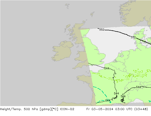 Hoogte/Temp. 500 hPa ICON-D2 vr 03.05.2024 03 UTC