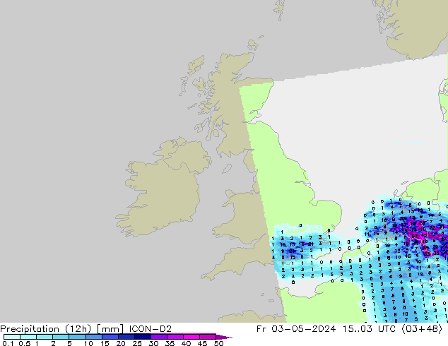 Précipitation (12h) ICON-D2 ven 03.05.2024 03 UTC