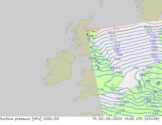 Surface pressure ICON-D2 Th 02.05.2024 15 UTC