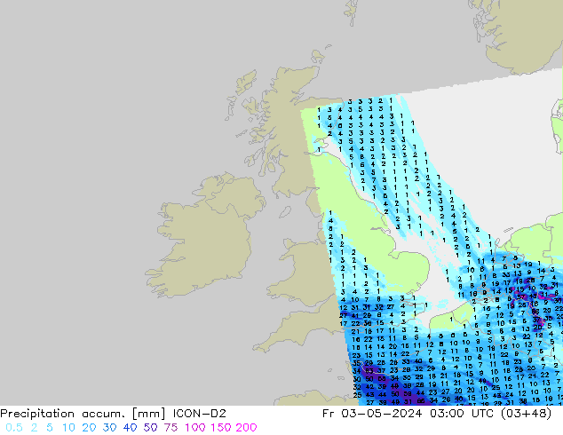 Precipitation accum. ICON-D2 Fr 03.05.2024 03 UTC