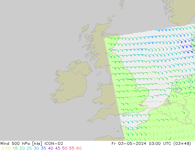 Viento 500 hPa ICON-D2 vie 03.05.2024 03 UTC