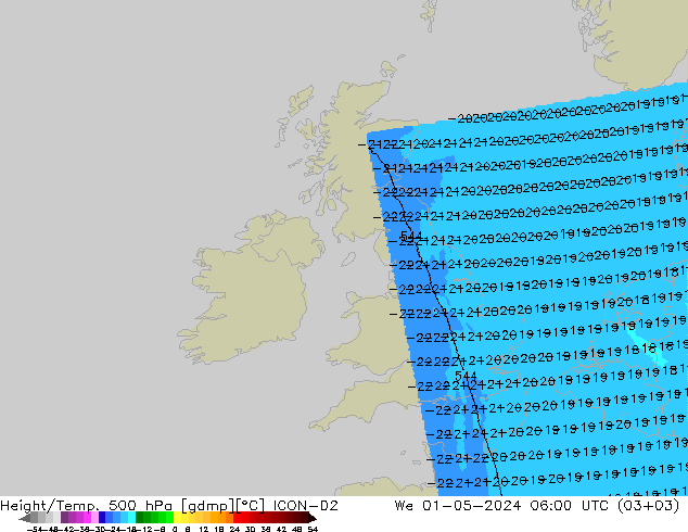 Height/Temp. 500 hPa ICON-D2 St 01.05.2024 06 UTC