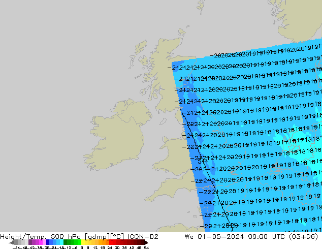 Height/Temp. 500 hPa ICON-D2 We 01.05.2024 09 UTC