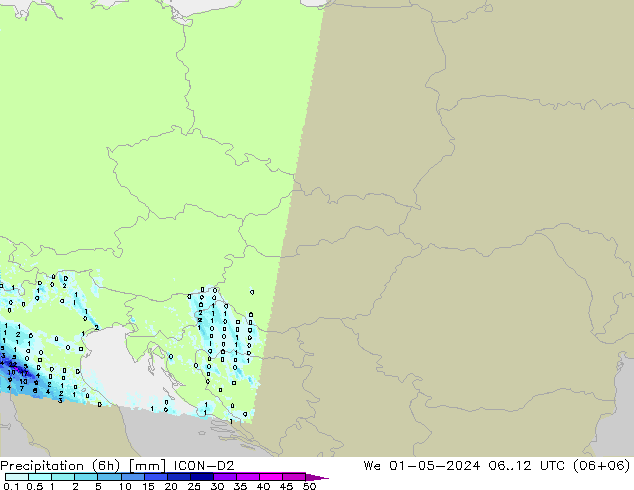 Precipitation (6h) ICON-D2 St 01.05.2024 12 UTC