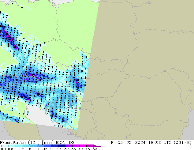 Precipitation (12h) ICON-D2 Fr 03.05.2024 06 UTC