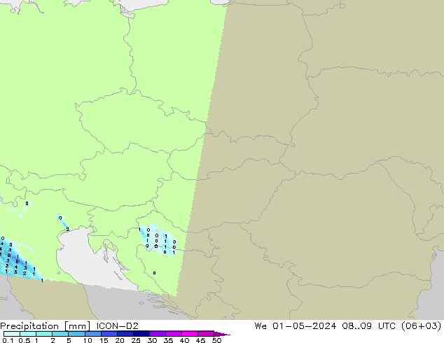 Precipitation ICON-D2 We 01.05.2024 09 UTC