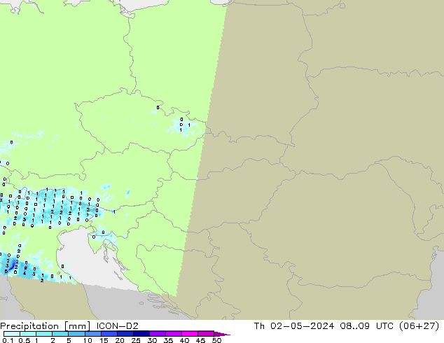 Precipitazione ICON-D2 gio 02.05.2024 09 UTC