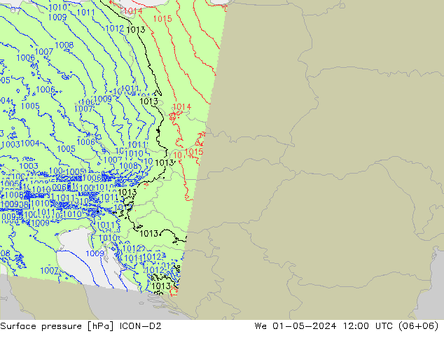 Surface pressure ICON-D2 We 01.05.2024 12 UTC