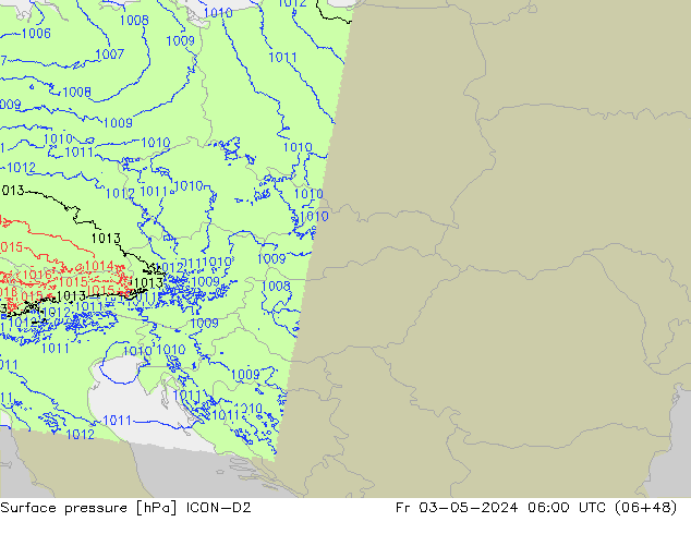 приземное давление ICON-D2 пт 03.05.2024 06 UTC