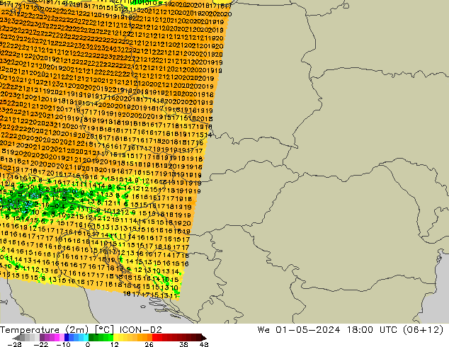 Sıcaklık Haritası (2m) ICON-D2 Çar 01.05.2024 18 UTC