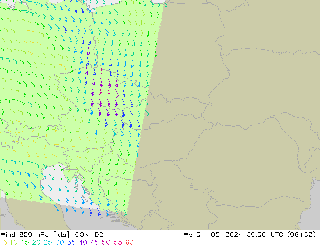 Wind 850 hPa ICON-D2 St 01.05.2024 09 UTC