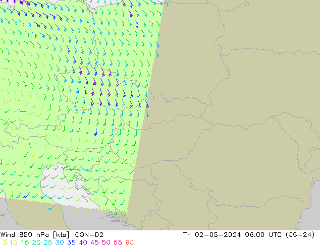 Wind 850 hPa ICON-D2 do 02.05.2024 06 UTC