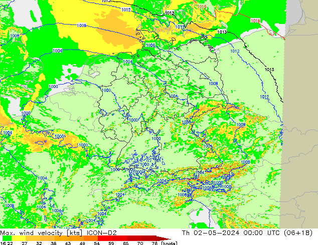 Max. wind velocity ICON-D2  02.05.2024 00 UTC