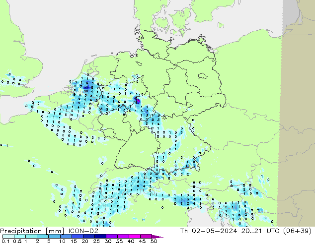 Precipitation ICON-D2 Th 02.05.2024 21 UTC