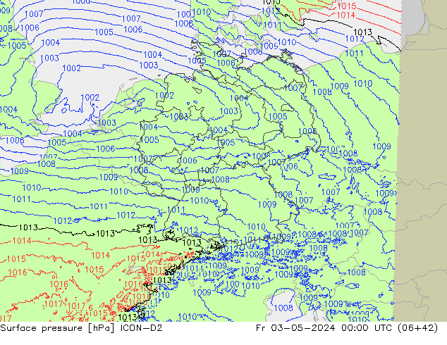 Surface pressure ICON-D2 Fr 03.05.2024 00 UTC