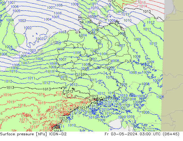 Surface pressure ICON-D2 Fr 03.05.2024 03 UTC