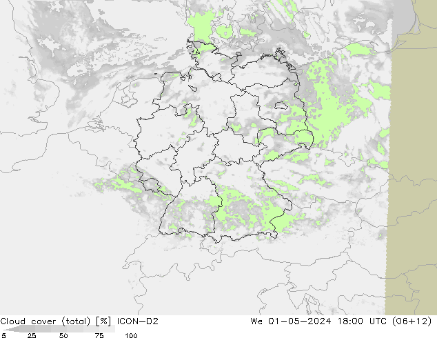 Nubi (totali) ICON-D2 mer 01.05.2024 18 UTC