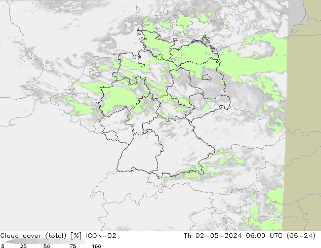 Nuages (total) ICON-D2 jeu 02.05.2024 06 UTC