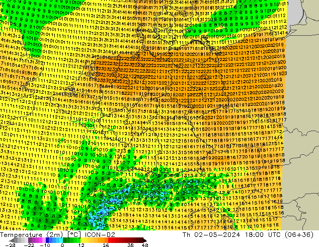 Temperatura (2m) ICON-D2 jue 02.05.2024 18 UTC