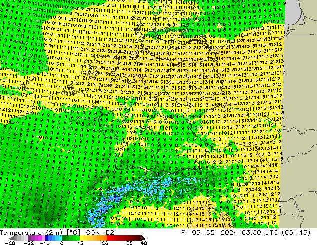 карта температуры ICON-D2 пт 03.05.2024 03 UTC