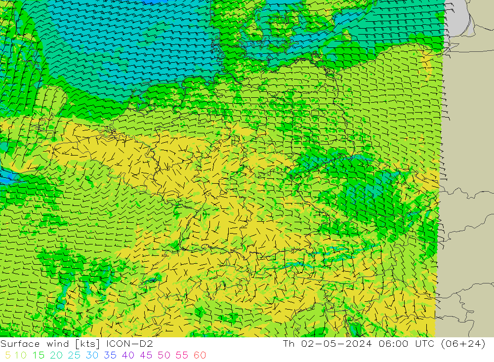 Bodenwind ICON-D2 Do 02.05.2024 06 UTC