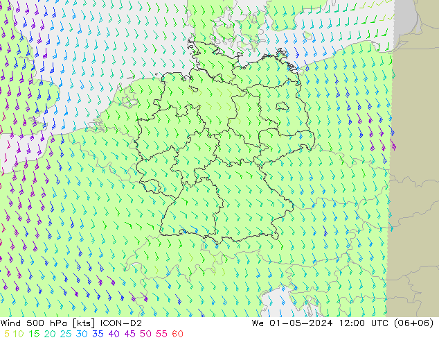 Viento 500 hPa ICON-D2 mié 01.05.2024 12 UTC