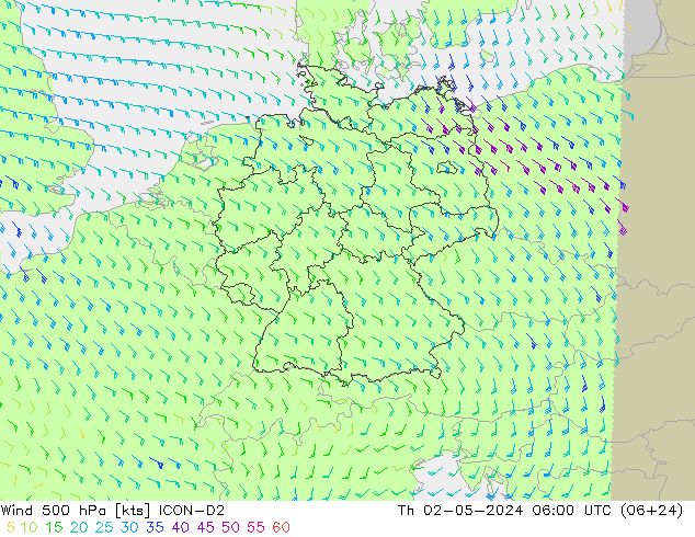 Wind 500 hPa ICON-D2 Th 02.05.2024 06 UTC