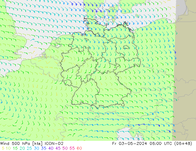 Wind 500 hPa ICON-D2 Fr 03.05.2024 06 UTC