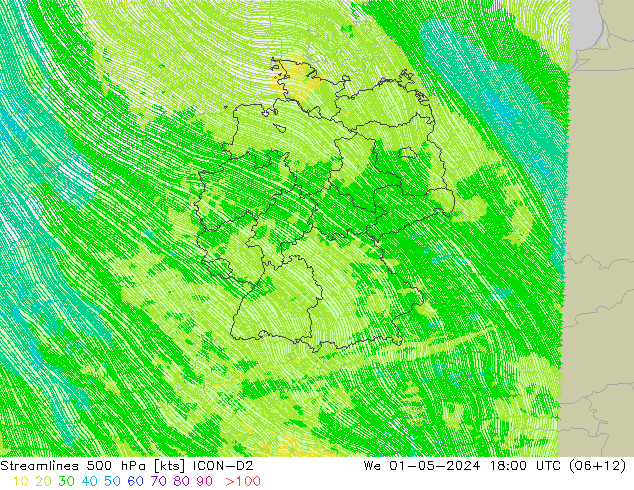 ветер 500 гПа ICON-D2 ср 01.05.2024 18 UTC