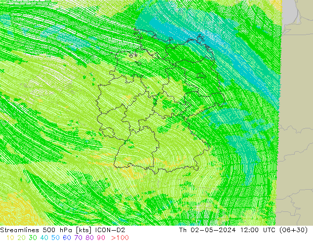 Stromlinien 500 hPa ICON-D2 Do 02.05.2024 12 UTC