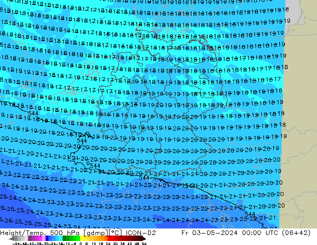 Height/Temp. 500 hPa ICON-D2  03.05.2024 00 UTC