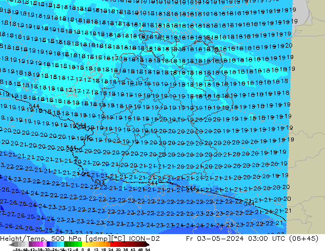 Height/Temp. 500 hPa ICON-D2  03.05.2024 03 UTC