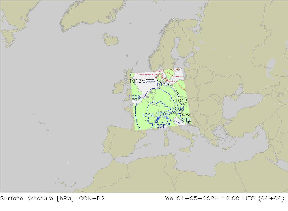 Luchtdruk (Grond) ICON-D2 wo 01.05.2024 12 UTC